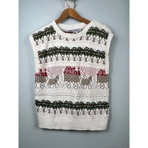 Vintage The Villager Apple Tree Sweater Vest Ivory Size S Country Club Old Money